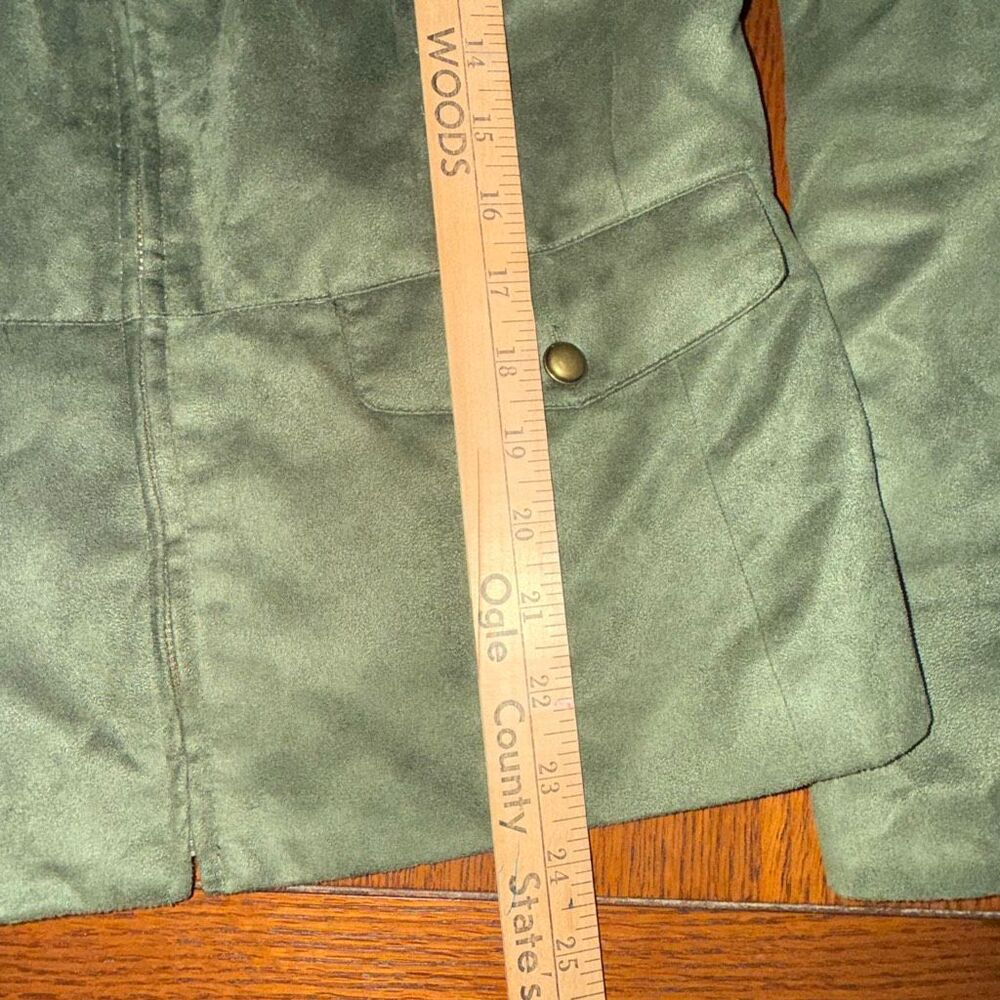 Vintage Evan-Picone Olive Faux Suede Utility Safari Jacket Zip Front‎ Size 8 - Picture 11 of 13
